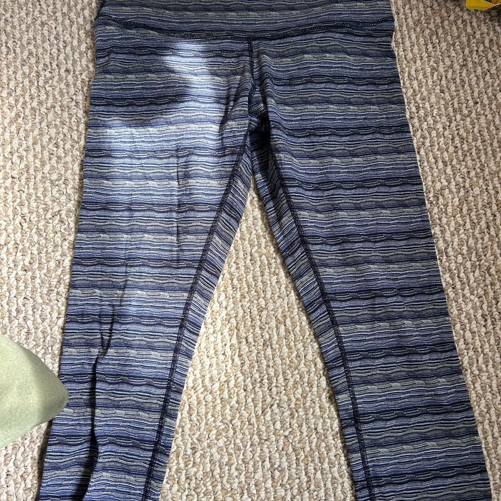 lululemon athletica Navy and Light Blue Striped Leggings